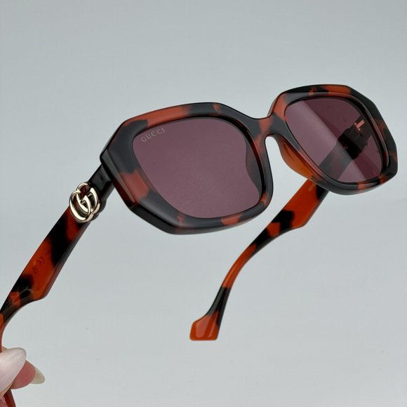 Gucci GG1535S 005 BRAND NEW Sunglasses Orange Havana Violet Women Geometric - Picture 6 of 11